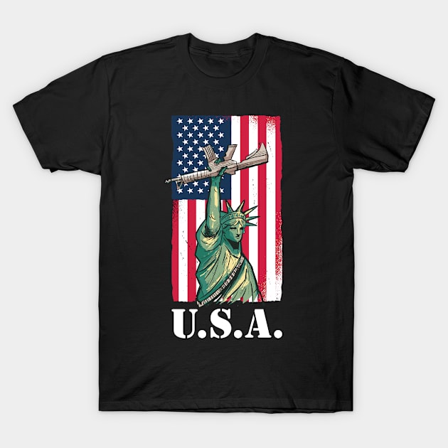 Rifle Funny American Flag Gift T-Shirt by CatRobot